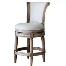 Maven Lane Pullman Kitchen Stool in Natural Wood Finish w/ Fabric Upholstery