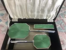 1930s Deco Vintage 3 Piece Vanity Dressing Table Set Green Silver Colour boxed