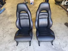 1997-2004 Corvette C5 Power Leather SPORT Seats EBONY BLACK USED 97-04 NICE