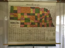 VINTAGE NEBRASKA PULL DOWN ROLL UP COLORFUL ANTIQUE STATE MAP W/BLANK OVERLAY