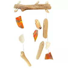 Handmade Abstract Mobile Sea Glass Folk Art Driftwood Crushed Shells Crab Claw