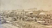 1889 Oklahoma City I.T. Photo Land Rush Boomers ARBEKA HOTEL U.S. Calvary Wagons