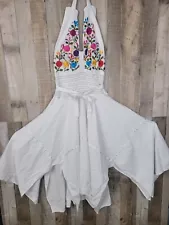 Vintage Embroidered Dress Asymmetrical Fairycore Floral Mexican Fiesta Medium