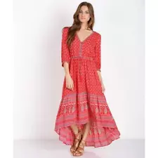 Vintage Women's XS Spell Gypsiana Red Bandana Boho Dress Hippie Maxi Fit & Flare