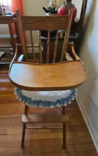 Antique Vintage Oak Wooden Baby Feeding High Chair Bentwood Arms