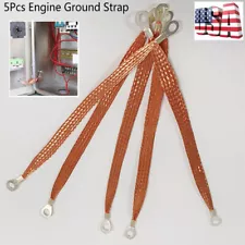 5x Car Engine Grounding Cable Straps with Terminal Plug Tinned Copper Braids