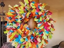 Handmade Rag Wreath "Orangesicle" New And Vintage Material, Spring/Summer