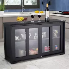 Black Wooden Storage Cabinet Stackable Utility China Curio Table Sliding Doors