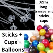 Transparent Balloon Stick & Cups Happy Birthday Latex Balloons Clear Party Decor