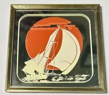 Vintage 1970s Jim Roslof Sunset Sailboat Retro Framed 5” Mirror Art Yacht Ocean