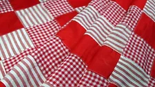 Red White Gingham Check Stripe Patchwork Square Pieced Quilt Doll Craft Fabric