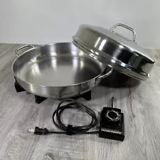 Farberware 12" Electric Skillet Model 344 Dome Lid Stainless Power Cord Tested