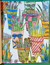 ð¥POTTED FLOWER GARDENð¥ Colored Pencil Art Hand Colored One of a Kind FREE SHIP