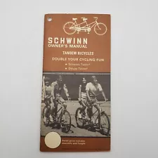 Vintage SCHWINN Owner's Manual | Tandem Bicycles (Deluxe & Schwinn TWINN) 1973