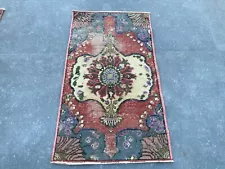 Oriental Turkish 45 x 81 cm = 1,47 x 2,65 ft Bohemian Rug, Oushak Rug, Small Are