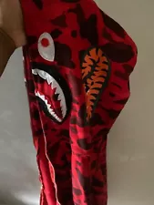 Red BAPE Color Camo Shark Full Zip Hoodie Size M