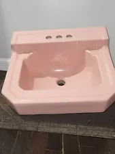 VTG Mid Century PINK WALL MOUNT BATH SINK Lavatory Art Deco Porcelain 1958