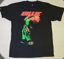 Billie Eilish T-Shirt Size Lg-Pop Star Hand to Face-Music Merch 2020 Tour-Black