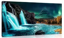 Large Canvas Wall-Art for Living Room - Waterfall Pictures for Wall - Teal Wa...