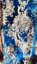 Antique 19th French Lyon Silk Satin Brocade Blue and Gold VV666