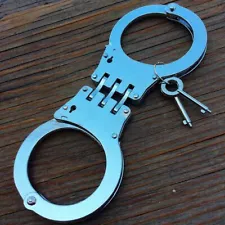 REAL Police Handcuffs DOUBLE LOCK Professional SILVER STEEL Hand Cuffs w/ Keys