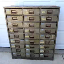 30 DRAWER MACHINE AGE, INDUSTRIAL AGE HEAVY METAL CABINET, 1940'S?, 2ND OF 2