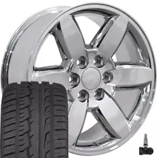 20 inch Chrome 5420 Rims, Tires & TPMS Set Fit Silverado Tahoe Suburban