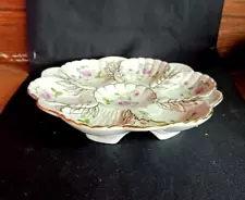 Limoges China Ceramic Porcelain Oyster Plate Peony Flower Gold Leaf Scalloped NW