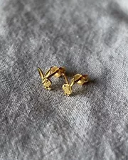 Vintage 1980s Playboy Bunny 14k Yellow Gold Stud Pair Earrings