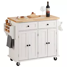 VEVOR Drop-Leaf Kitchen Island Trolley Cart Wood Storage Cabinet w/ Drawers/Rack