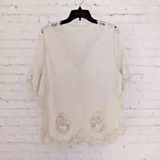 IRE Top Womens 2XL Ivory V Neck Crochet Lace Embroidered Hippie Boho