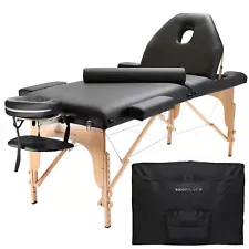 OPEN BOX - Portable Black Massage Table w Tilt Backrest and Bolster