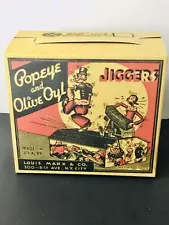 POPEYE & OLIVE OYL JIGGERS Marx Wind-Up Tin Litho Box