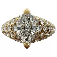 Rare Vintage Cartier 2.10 Carat Marquise & Pave Cut Diamond 18k Yellow Gold Ring