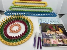 KNIFTY KNITTER Lot Knitting Round LOOM series w/specialty Loom, Tools, and Books