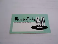 AMI CONTINENTAL JUKEBOX & OTHER AMI MODELS "OPERATOR CARD" Green