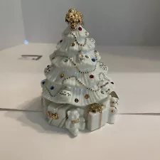 Lenox Jeweled Christmas Tree Music Box For The Holidays WORKS 2003 White