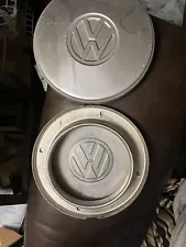 2 Vtg VW Volkswagen Chrome Hub Cap 7 1/2” Diameter Rare Flat Beetle Bug Man Cave