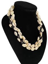 Cowrie Shell Koa Seed Necklace Hawaiian Lei Luau BoHo Hippie 44” 1970s Vtg