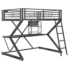 MODERN METAL FULL LOFT BED & WORKSTATION BEDROOM FURNITURE SET