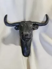 Steer Head Wall Sculpture Bullhead Wall Mount Matte Black Longhorn 9 inches