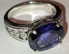 Solid platinum 4.43 carat natural tanzanite diamond ring 6.73 grams pt900 *GIA