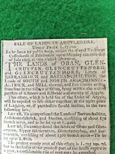 OBAN GLENCRUTTEN ARGYLL FOR SALE EDINBURGH CUTTING 6/10Cm 1803 ORIGINAL