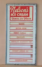 Vintage Nelson's Ice Cream Menu Board Flavors Sign 24x12 Metal Frame Penna