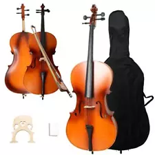 Hot Sale 4/4 Size Handcrafted Basswood Natural Cello + Bag+ Bow+ Rosin+ Bridge