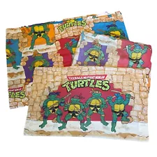 VTG 1988 Teenage Mutant Ninja Turtles Twin Bed Sheets Set Flat Fitted Pillowcase