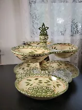 New ListingTemptations Old World Green 2 Tier, 6 Compartment Server W/ Star Finial