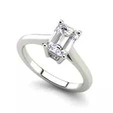 4 Prong 2.25 Carat SI1/D Emerald Cut Diamond Engagement Ring White Gold Treated