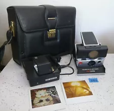 Working Polaroid SX70 Sonar AF works tested w / film + ITT Strobe + bag #243