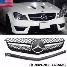 Chrome&Black Front Grille w/3D For Mercedes-Benz W204 C63AMG 2009-2011 (For: Mercedes-Benz C63 AMG)